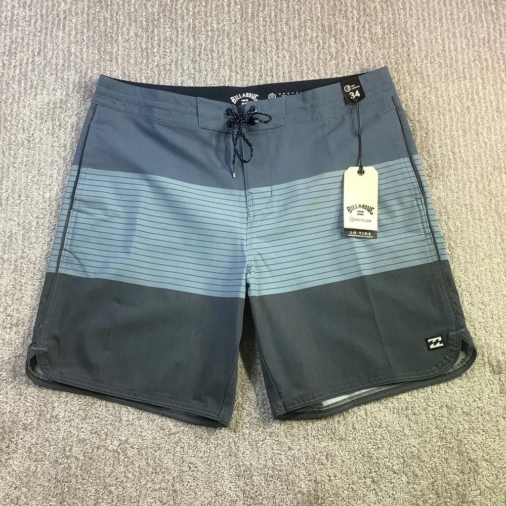 Billabong Lo Tide Boardshorts Blue Striped Surf Trunks Size 34 NWT